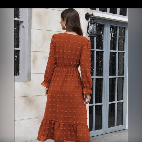 XL Women's Boho Maxi Dress Long Sleeve V Neck High Waisted - Picture 2 of 3